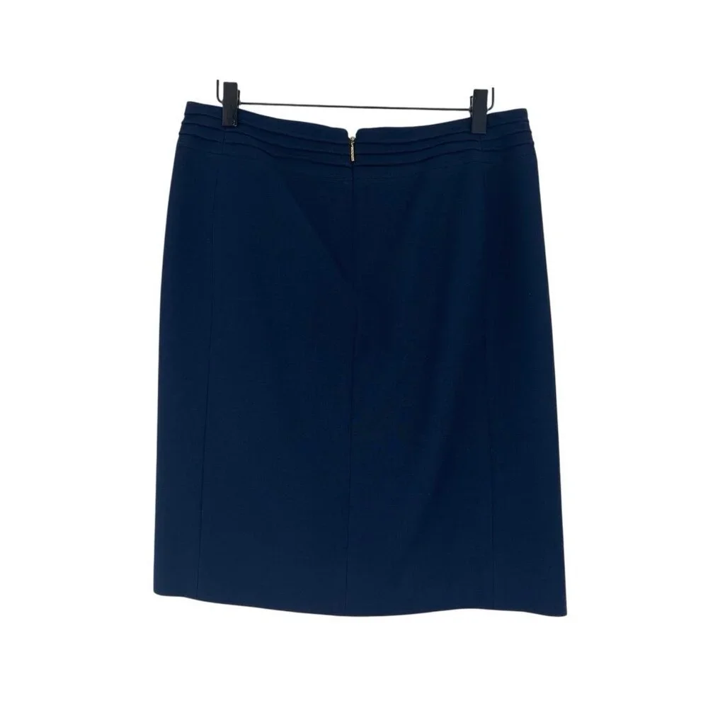 Tory Burch Size 6 Blue Rosalyn Pencil Skirt Wool Blend High Waist Gold Zippers